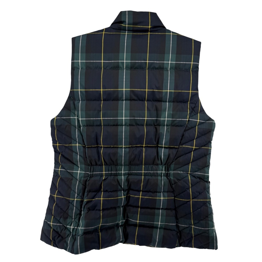 Talbots Womens Medium Black Watch Plaid Down Puffer Vest Navy Green Cinched Back - Picture 3 of 6